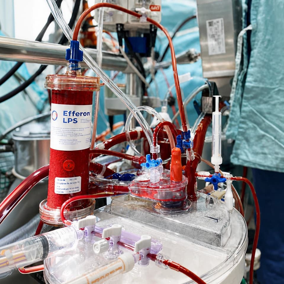 Efferon LPS cartridge in active clinical use within an extracorporeal blood purification circuit